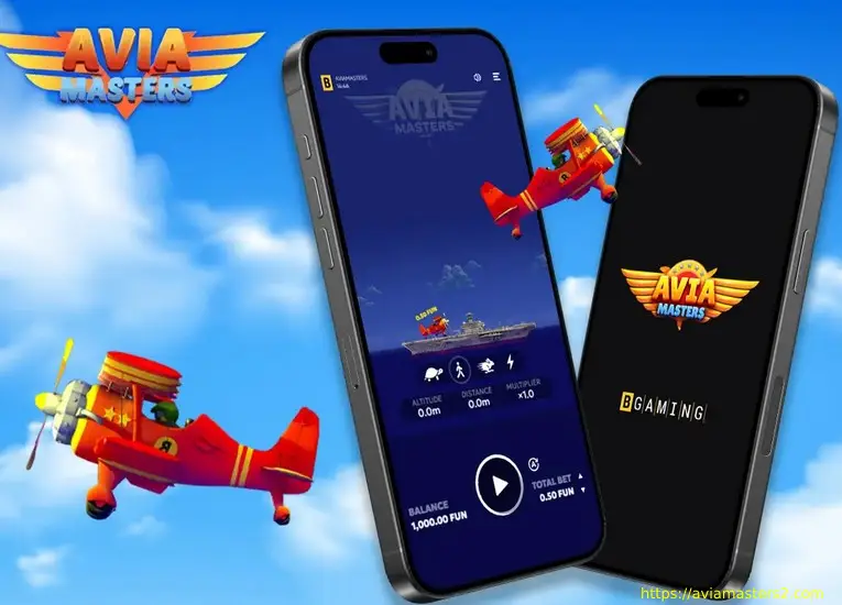 Aviamasters 2 mobile app screenshot showing the game running on a smartphone with touch-optimized controls