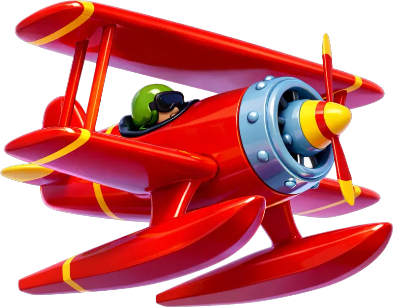 Aviamasters 2 plane flying illustration showing the aircraft in mid-flight collecting multiplier tokens